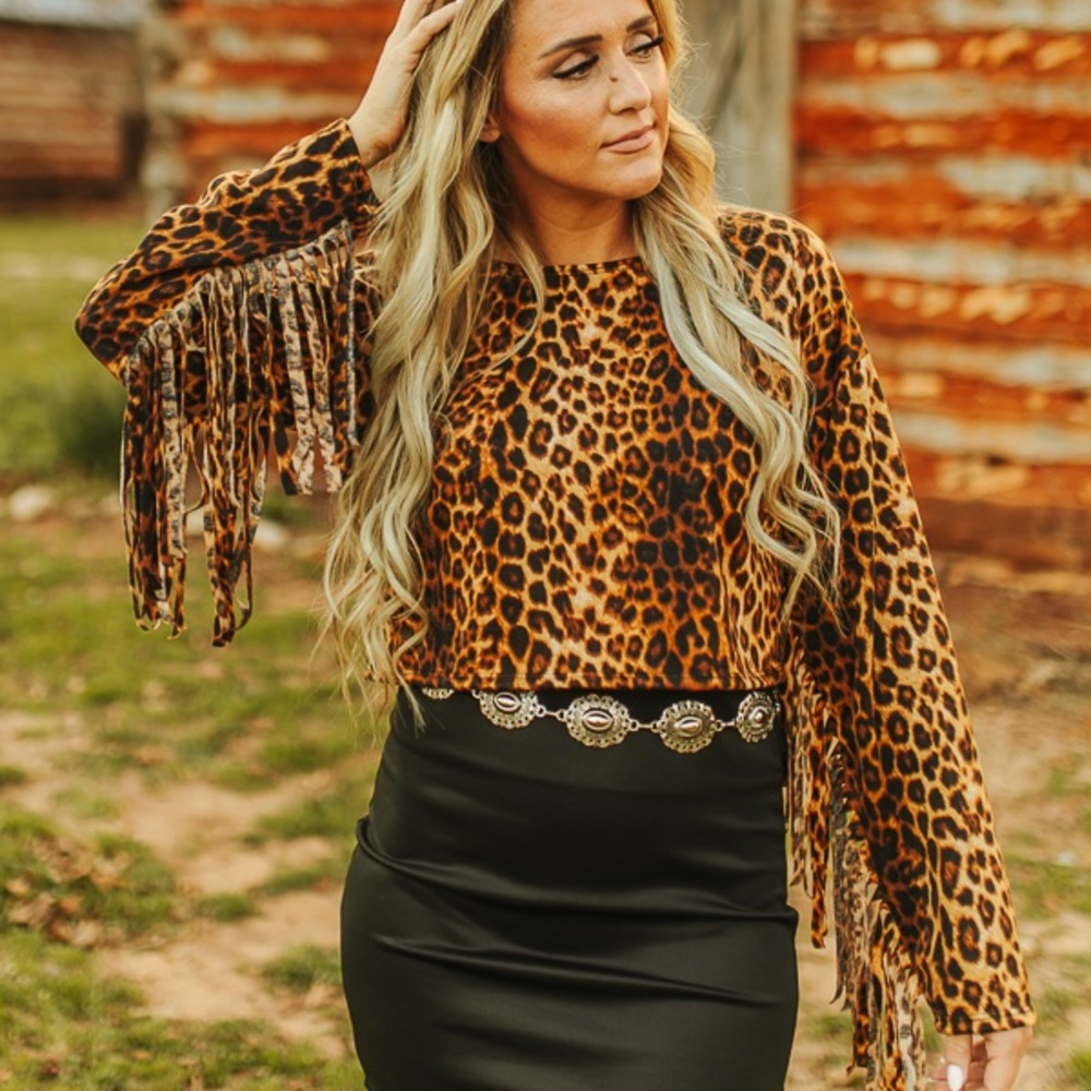 Leopard Print Fringe Top